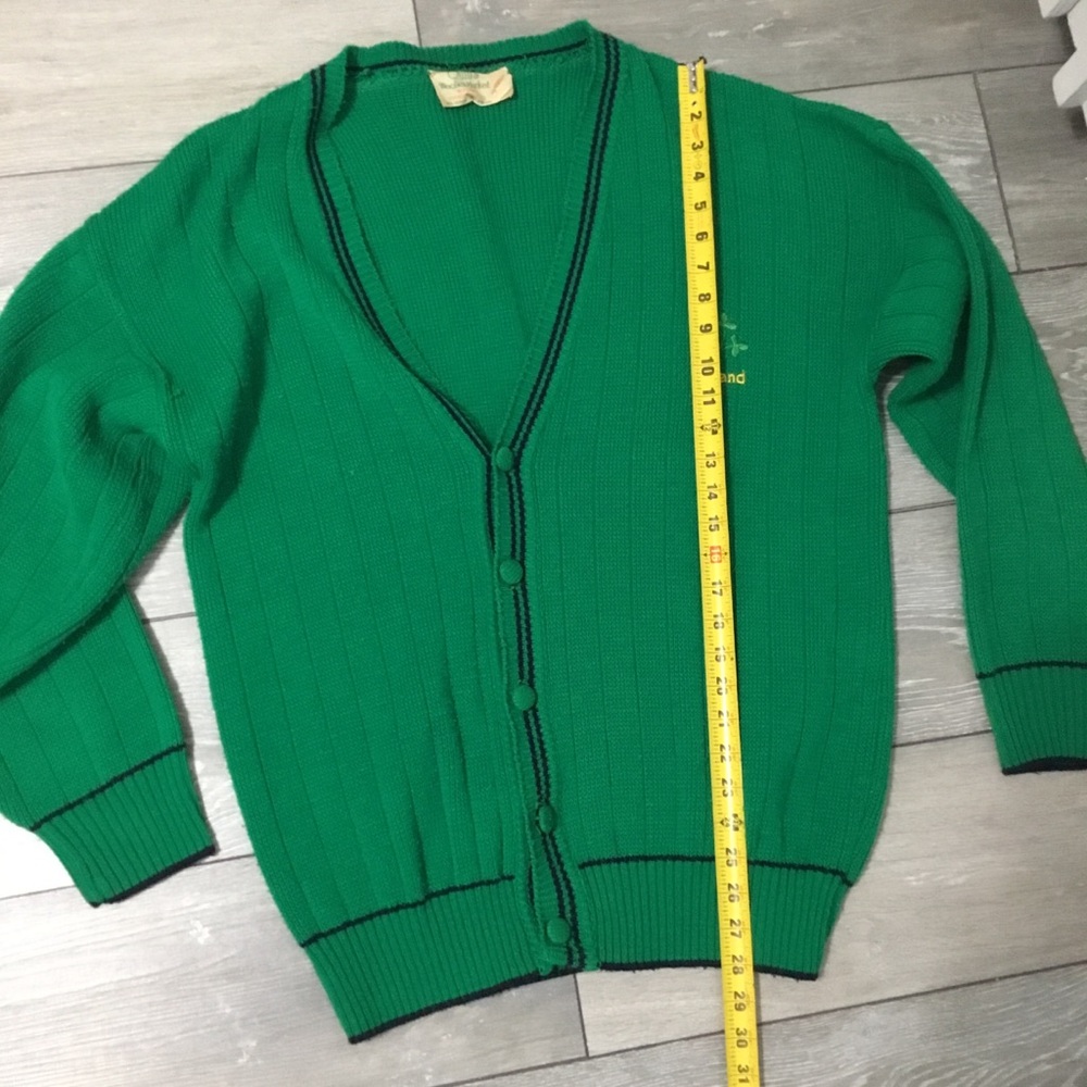 Vintage IRELAND Shamrock Green Acrylic Cardigan Quills Woollen Market L - Picture 6 of 10